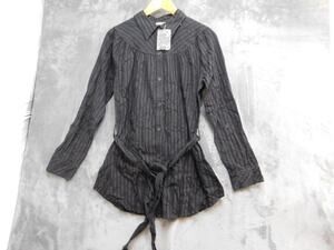 Nevada Tunic Womens M Black Button-Up Long Sleeve Collared Pleated Striped
